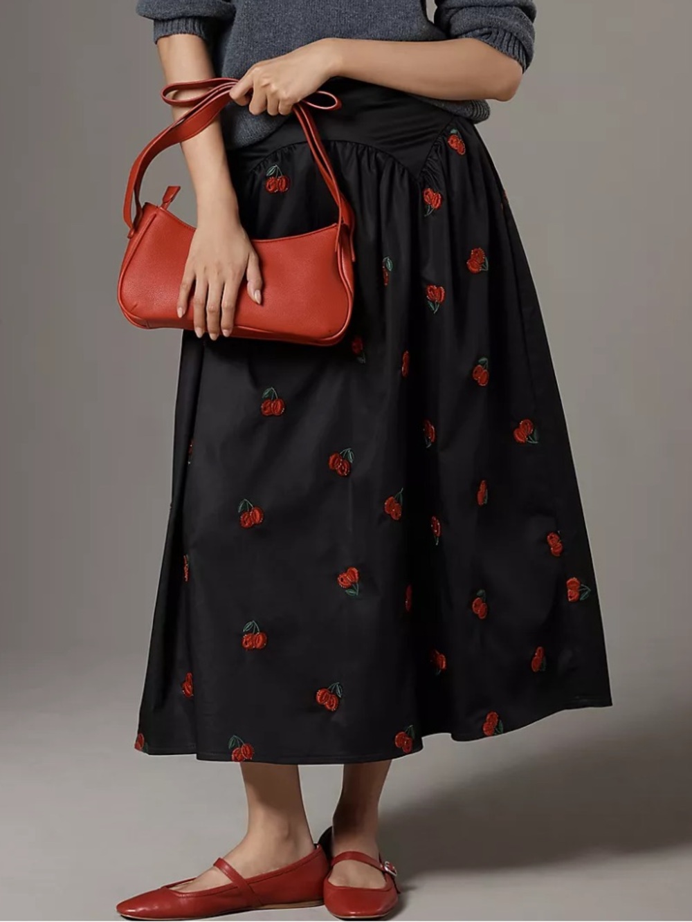Anthropologie Avec Les Filles | Cherry Appliqué Full Midi Skirt